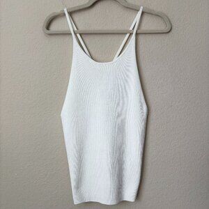 Intermix NEW Ribbed Cross Back Essential White Tank Top